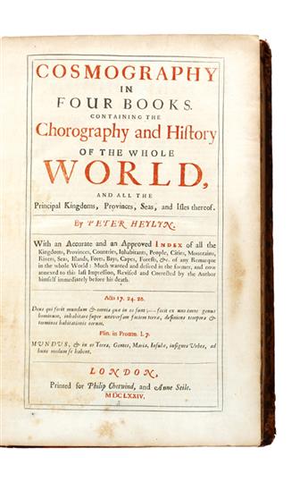 TRAVEL  HEYLYN, PETER. Cosmography in Four Books. Containing the Chorography and History of the Whole World.  1674